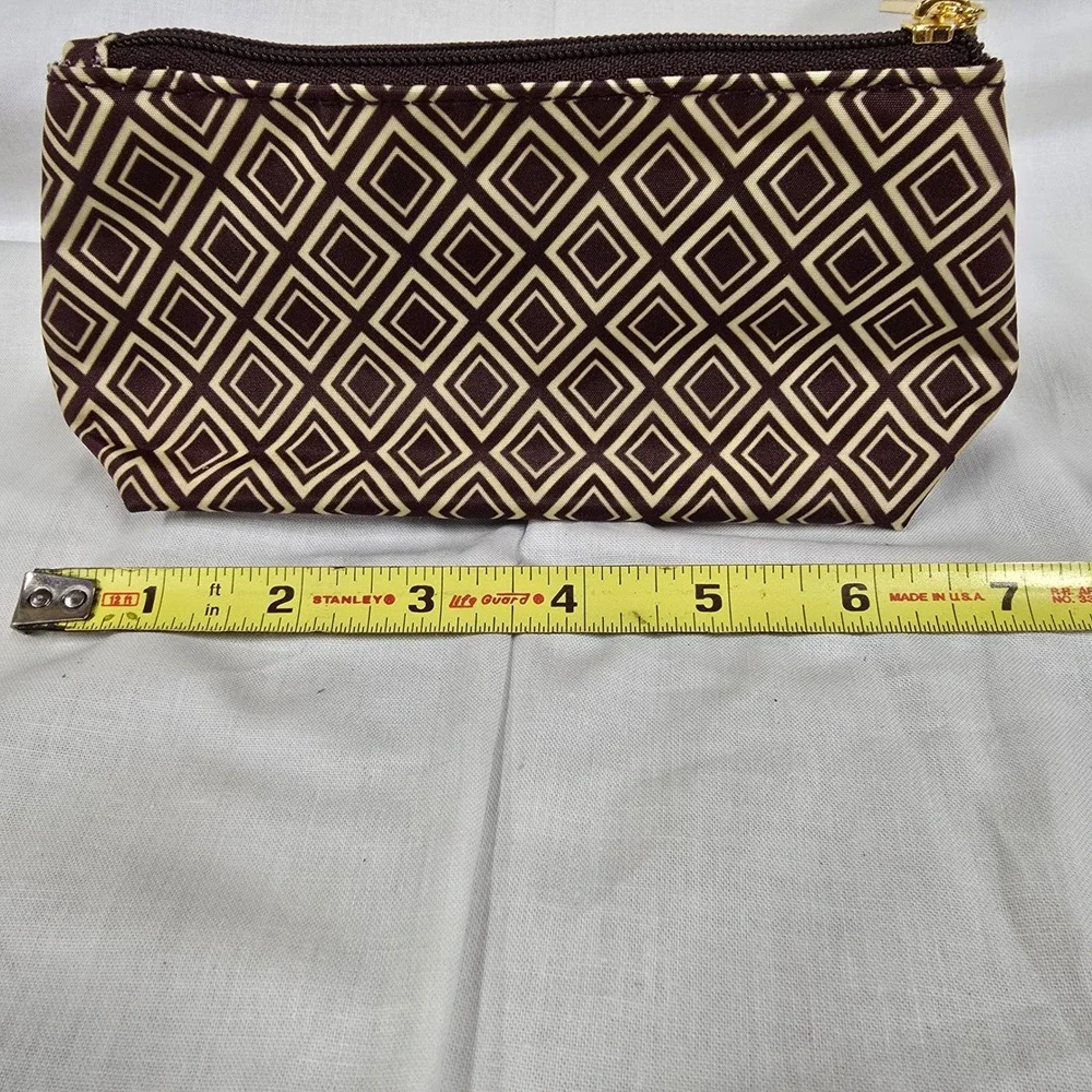Estee Lauder Cosmetic Bag Brown Cream Geometric Diamond Pattern Makeup Pouch